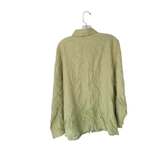 August Max Woman Green Relaxed Collared Lagenlook Long Sleeve Linen Blouse XL - Picture 10 of 13
